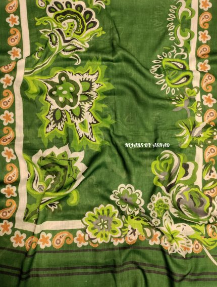 Turkish Lawn Hijab – Digital Print, Bottle Green