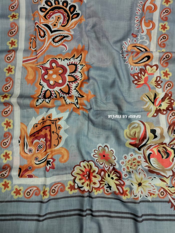 Turkish Lawn Hijab – Digital Print, Silver Grey