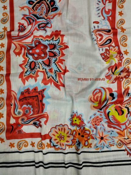 Turkish Lawn Hijab – Digital Print, White