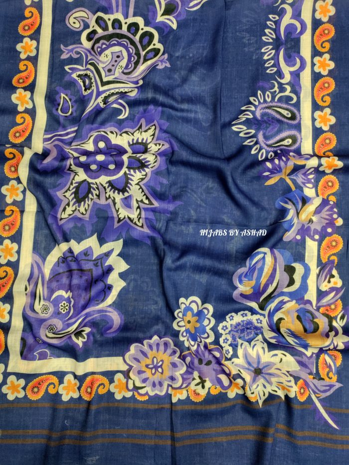 Turkish Lawn Hijab – Digital Print, Navy Blue