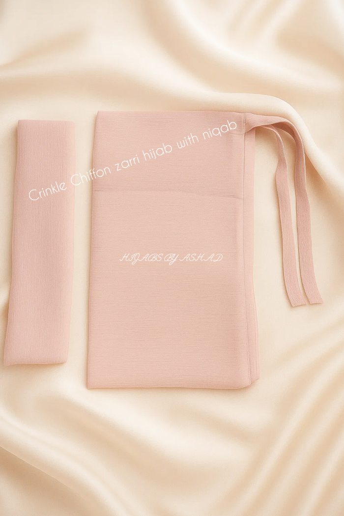 CRINKIE ZARI HIJAB WITH NIQAB-SOFT PEACH