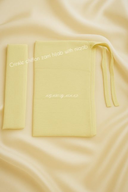 Crinkle Chiffon Zarri Hijab with Niqab - Lemon Yellow