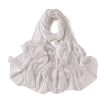 Elegant Crinkle Silk Hijab with Diamond Work – Milki White