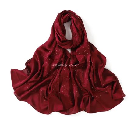 Elegant Crinkle Silk Hijab with Diamond Work – Maroon