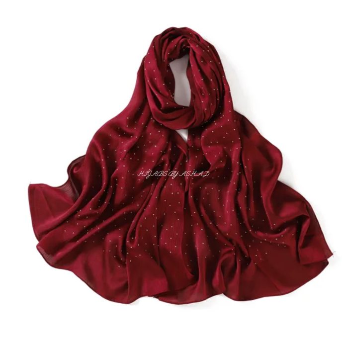 Elegant Crinkle Silk Hijab with Diamond Work – Maroon