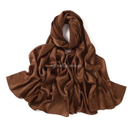 Elegant Crinkle Silk Hijab with Diamond Work – Chocolate Brown