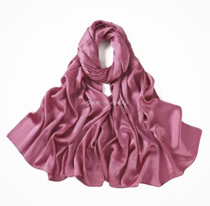 Elegant Crinkle Silk Hijab with Diamond Work – T-Pink