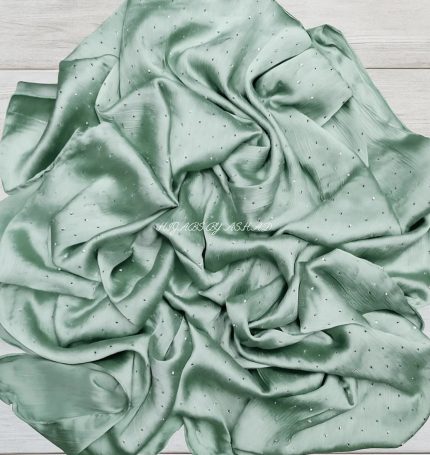 Elegant Crinkle Silk Hijab with Diamond Work – Pista Green