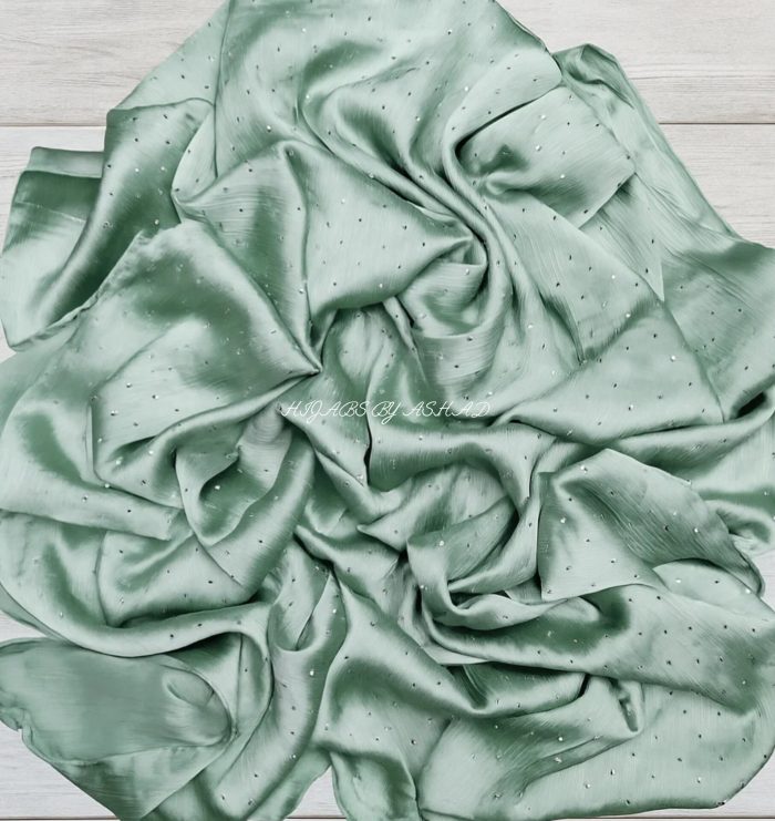 Elegant Crinkle Silk Hijab with Diamond Work – Pista Green