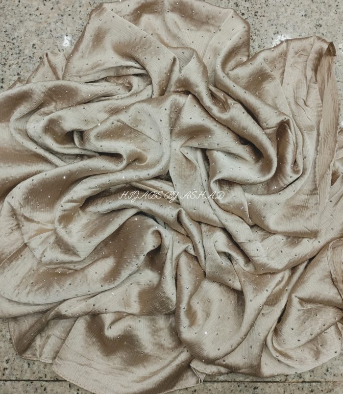 Elegant Crinkle Silk Hijab with Diamond Work – Dell Gold