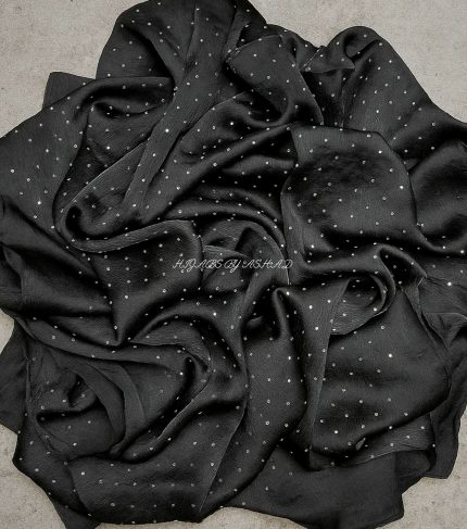 Elegant Crinkle Silk Hijab with Diamond Work – Black