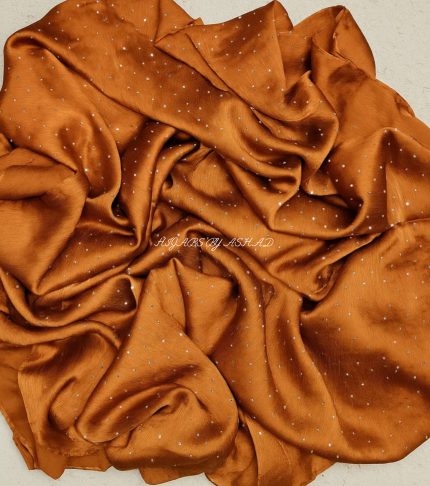 Elegant Crinkle Silk Hijab with Diamond Work – Rust Brown