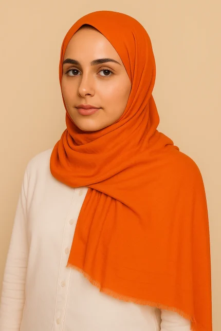 Elegant Pure Lawn Hijab Plane Colors– Breathable & Lightweight - Orange