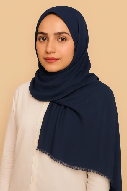 Elegant Pure Lawn Hijab Plane Colors– Breathable & Lightweight - Navy Blue