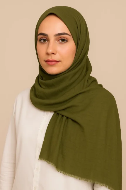 Elegant Pure Lawn Hijab Plane Colors– Breathable & Lightweight - Mehndi