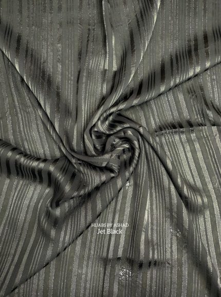 Textured Stripe Jet-Black Hijab – Premium Satin Finish