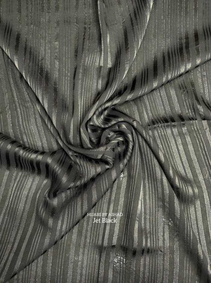 Textured Stripe Jet-Black Hijab – Premium Satin Finish