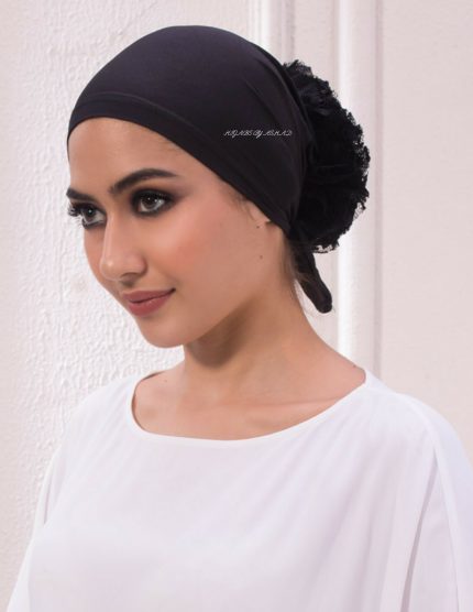 VOLUME HIJAB CAP BLACK WITH LACE BUN – HIJABS BY ASHAD