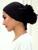 VOLUME HIJAB CAP BLACK WITH LACE BUN – HIJABS BY ASHAD
