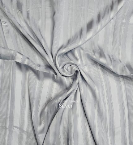 Textured Stripe Silver Hijab – Premium Satin Finish