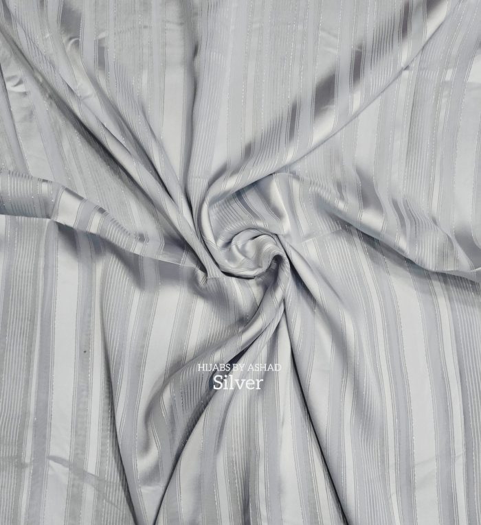 Textured Stripe Silver Hijab – Premium Satin Finish