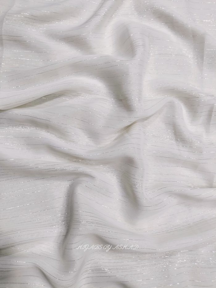 CRINKLE CHIFFON ZARI HIJAB IN - MILKY WHITE