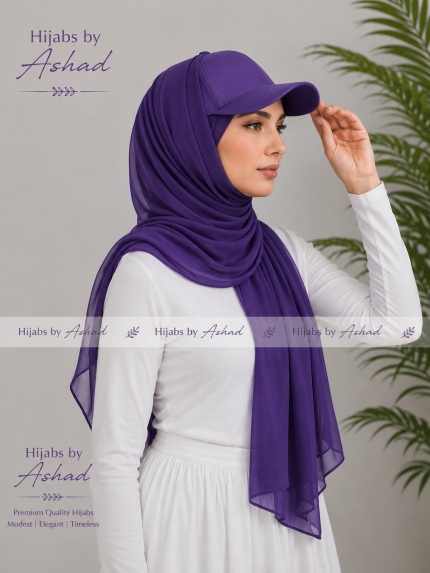 Premium Chiffon Georgette Hijab with Cap – Elegant Modest Wear - Dark Purple