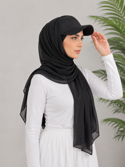 Premium Chiffon Hijab witGeorgette h Cap – Elegant Modest Wear - Jutt Black