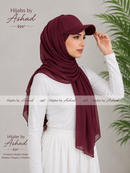 Premium Chiffon Georgette Hijab with Cap – Elegant Modest Wear - Maroon